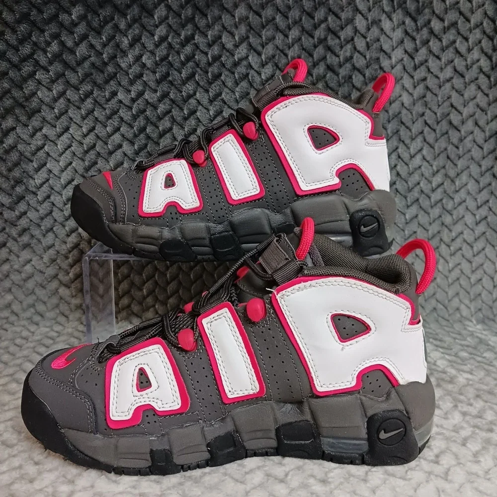 Nike Air More Uptempo GS Medium Ash Red White Black Basketball Shoes Size 4Y